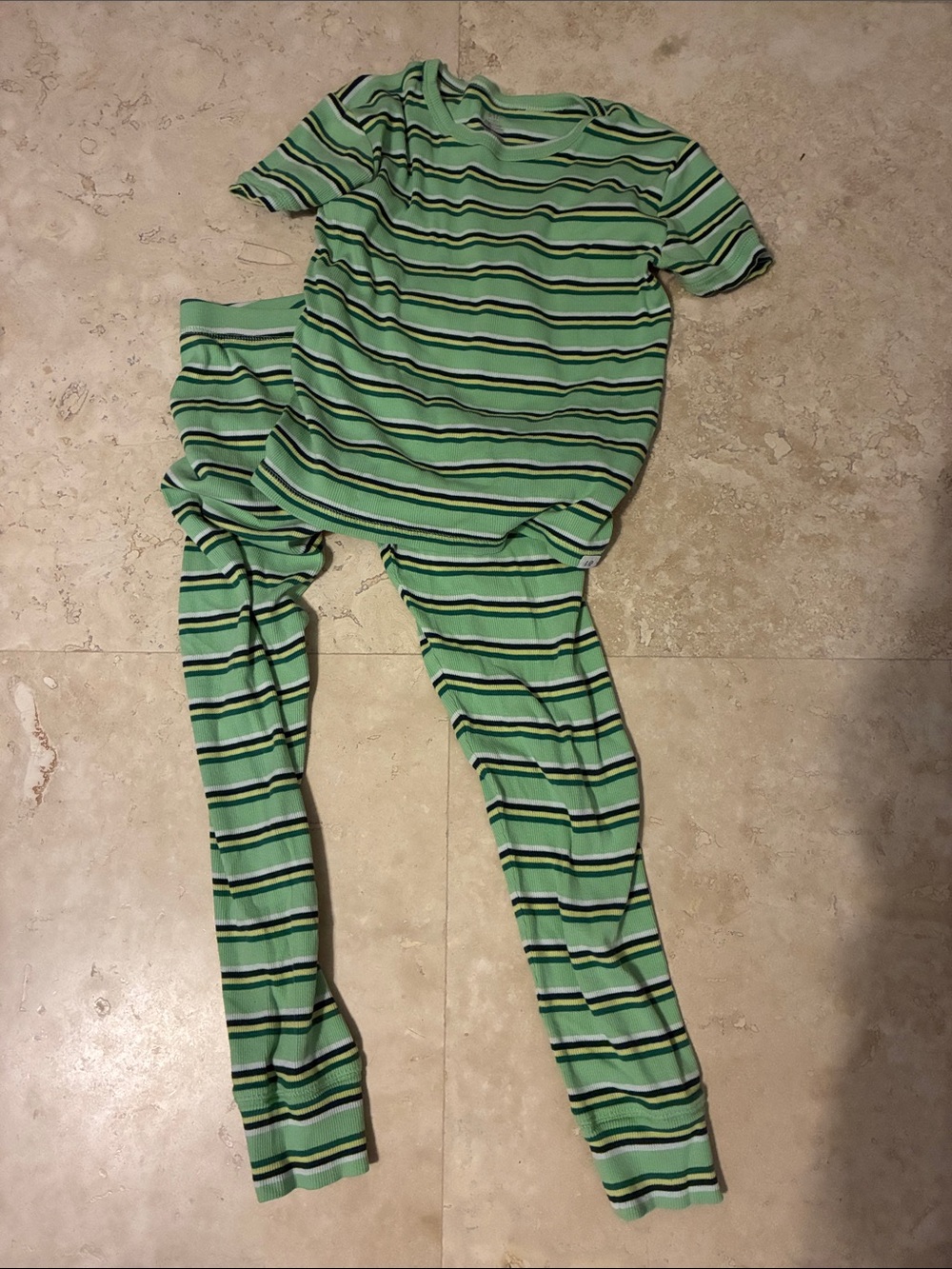 Kids Green Striped Pajama Set - Short Sleeve Top & Pants